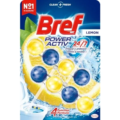 Afbeelding van Bref Power Activ Lemon WC mand (2 stuks) badkamerreiniger voor een altijd schoon en fris toilet met anti kalkformule verwijdert vuil