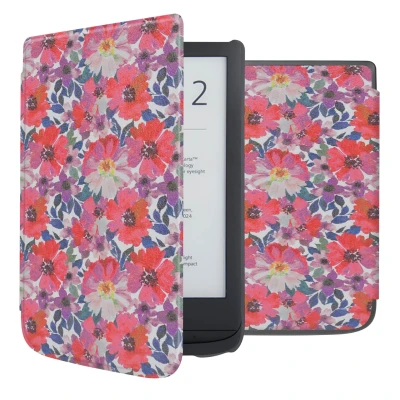 Afbeelding van Pocketbook Basic Lux 4 Hoes: iMoshion Design Sleepcover Bookcase zonder stand Flower Watercolor Kunstleder E Reader Hoezen