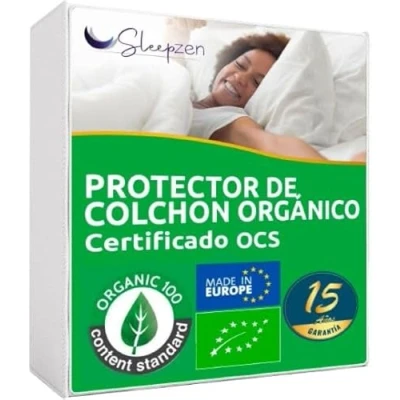 Afbeelding van SLEEPZEN Matrasbeschermer, 90 x 200 cm, absorberend biologisch katoen, OCS® en Oeko TEX® gecertificeerd, Molton, 180 g, natuurlijk, gezond, stil, gemaakt in Europa, matrashoes, met dikke kleppen, niet