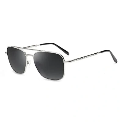 Afbeelding van Jim Halo Retro Vierkante Zonnebril Premium Glas lens Platte Metalen Eyewear Mannen Vrouwen, # 2 zilveren frame/grijze