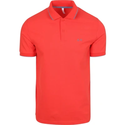 Afbeelding van Sun68 Poloshirt Small Stripe Collar Rood maat M heren met Modern fit Pasvorm Stretch Suitable Herenkleding