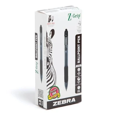 Afbeelding van Zebra Z Grip Druk balpen, medium, etiketten van metaal, 12 stuks zwart