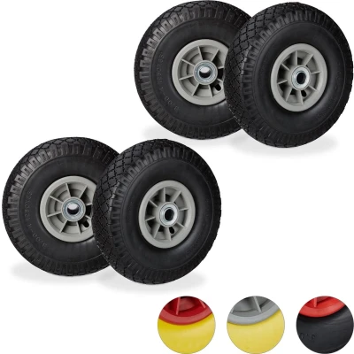 Afbeelding van 4x steekwagenwiel 3.00 4 rubberband kogellager 20 mm as zwart grijs