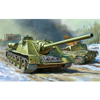 Afbeelding van Zvezda Soviet Self propelled Gun Su 100 (Zve5044) modelbouwsets, hobbybouwspeelgoed voor kinderen, modelverf en accessoires