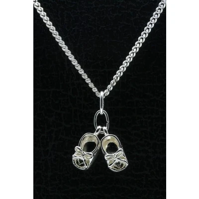 Afbeelding van Zilveren Babyschoen ketting hanger dubbel