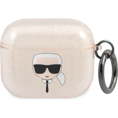 Afbeelding van Karl Lagerfeld Karl&#039;s Head Silicone Glitter Case voor de Apple AirPods 3 (2021) Goud