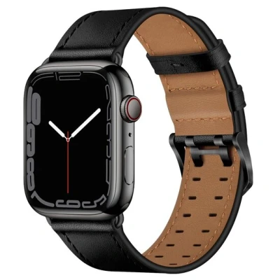 Afbeelding van Apple Watch Leren band met twin gesp Zwart zwarte Geschikt voor 38mm / 40mm 41mm 42mm
