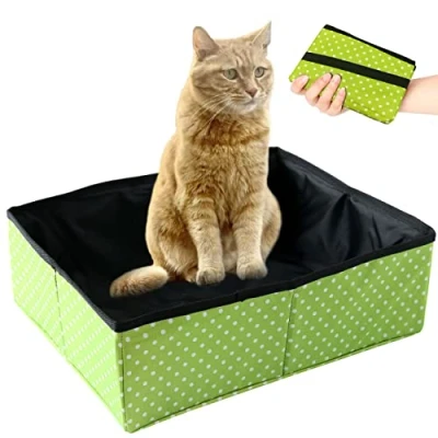 Afbeelding van kattentoilet, draagbare reiskattenbak, opvouwbare kattenbak voor kitten, huisdieren, waterdicht, eenvoudig te reinigen, nuttig buiten, camping, thuisgebruik, groen