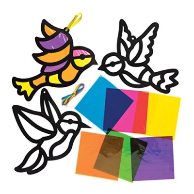 Afbeelding van Baker Ross Vogel Gebrandschilderd Glas Decoratie Kits (Pack van 6) Lente Thema Ambachten voor Kinderen om te versieren en Display