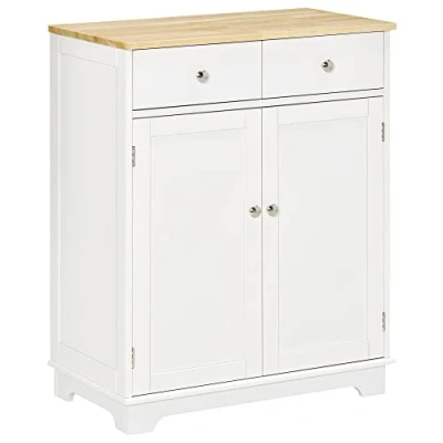 Afbeelding van HOMCOM keukenkast dressoir met 2 schuiflades, ladekast, opbergkast, MDF, wit, 68 x 40,3 85 cm