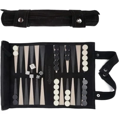 Afbeelding van Sondergut Backgammon set voor op reis Echt leer (zwart)
