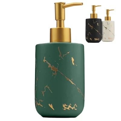 Afbeelding van JJ PRIME Keramische Douche Zeepdispenser 400ml Marmeren Look Pomp Flessendispenser Handzeepdispenser Fles met Keuken Badkamer Flessen Handwasdispenser (Groen)