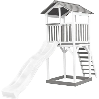 Afbeelding van AXI Beach Tower Speeltoestel van hout in Grijs &amp; Wit Speeltoren met zandbak en witte glijbaan