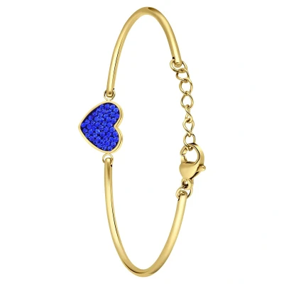 Afbeelding van Lucardi Dames Stalen goldplated Armband hart kristal sapphire Staal Goudkleurig 20 cm