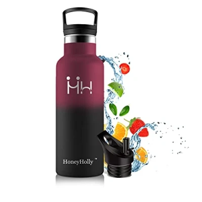 Afbeelding van HoneyHolly Vacuüm geïsoleerde roestvrijstalen drinkfles, 500 ml, BPA vrije waterfles, lekvrije thermosfles, geschikt voor kinderen, klein, school, sport, fietsen