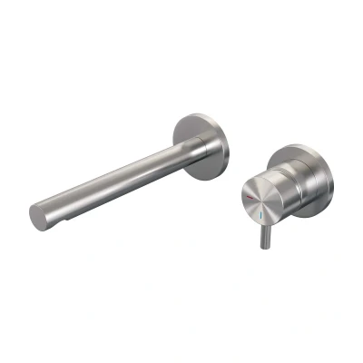 Afbeelding van Brauer Brushed Edition Wastafelmengkraan inbouw rechte uitloop links hendel kort smal model B 1 PVD geborsteld RVS