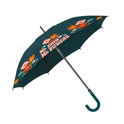 Afbeelding van Fisura Grote paraplu &quot;geen regen geen bloemen&quot;. Jeugdparaplu met bloemen. Automatische knop. Stevige bedrukte paraplu. 106 centimeter in diameter.