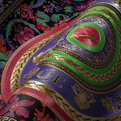 Afbeelding van &quot;MEDUSA HOOFD&quot; SATIJN GLANZEND CIRKEL BEHANG Design bont rose groen goud zwart A.S. Création Versace 5