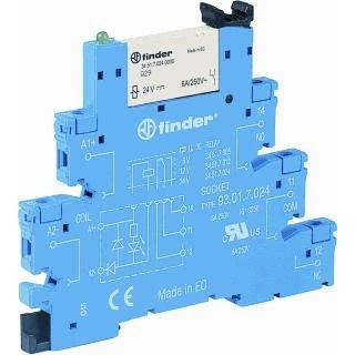 Afbeelding van Finder interfacerelais voet relais schroefaansluiting 6 2 mm 1 wisselcontact 6a 250vac spoelspanning 24 vac dc contact agni 38 51 0 024 0060