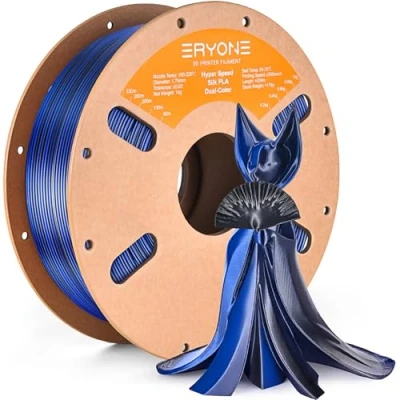Afbeelding van ERYONE High Speed Filament Silk PLA for 3D Printer 1.75mm +/ 0.03mm, Rapid Printing Filament, 30 500mm/s Hyper 1kg(2.2LBS)/Spool, Midnight Blue &amp; Black