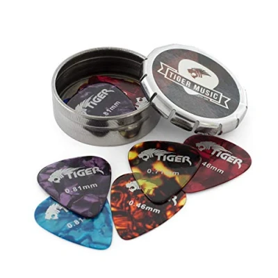 Afbeelding van TIGER Gitaar Plectrums met Pick Tin, Medium Picks Celluloïde Pack of 12 Gevarieerd