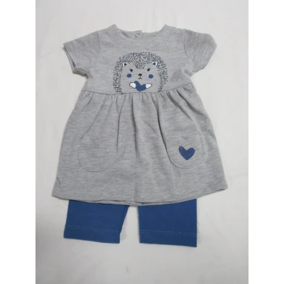 Afbeelding van wiplala, kledingset , kleed+ legging grijst / blauw egel 74 9 maand