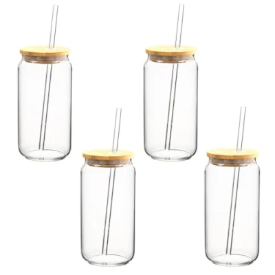 Afbeelding van Hanseküche Drinkglazenset met glazen rietje, 4 x 500 ml, perfect voor ijskoffie, water en cocktails, longdrinkglazen, ijskoffie koffieglazen set, Iced Coffee Matcha glas (500 ml)
