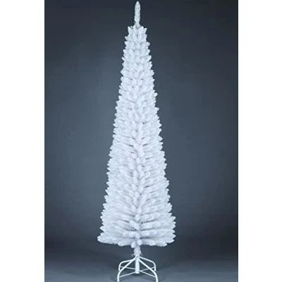 Afbeelding van SHATCHI Kunstmatige stroomden slanke kerstboom vakantie huisdecoraties met puntige punten en metalen standaard, wit, 2,1 m