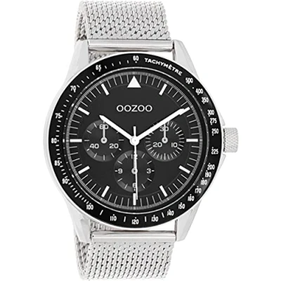 Afbeelding van OOZOO C11112 Horloge Timepieces staal leder zilverkleurig bruin grijs