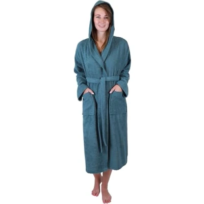 Afbeelding van Betz katoenen badjas BERLIN met capuchon voor dames en heren sauna lange saunabadjas saunabadjas, Duif Blauw, L XL