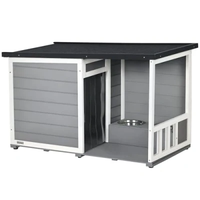 Afbeelding van PawHut Hundehütte mit Fressnäpfen D02 144V00