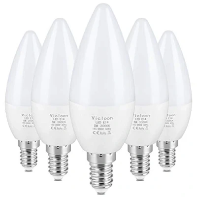 Afbeelding van Vicloon 5 stuks E14 LED kaarslamp, 5.5 W 3000 K warm wit, 500 lumen, C37 lamp vervangt 40 halogeenlamp, AC 165 265 V, 270 stralingshoek, niet dimbaar spaarlamp