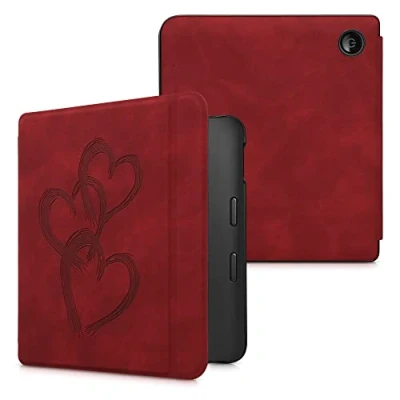Afbeelding van kwmobile e reader hoesje compatibel met Kobo Libra 2 Kunstleren ereader cover stand Abstract hart in donkerrood
