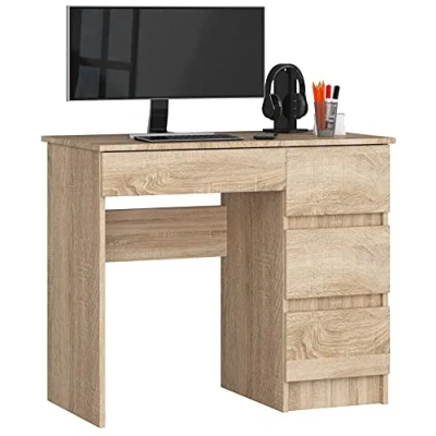 Afbeelding van AKORD Computertafel Bureau 4 laden Comfort Hoge kwaliteit Solide Voor thuis op kantoor Ergonomie het werk B90 x H77 D50 cm Sonoma Eiken