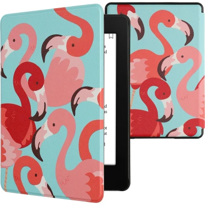 Afbeelding van kwmobile E reader hoesje geschikt voor Amazon Kindle Paperwhite 11. Generation 2021 hoes flip case met magnetische sluiting Ereader cover Flamingo&#039;s design in roze / poederroze rood