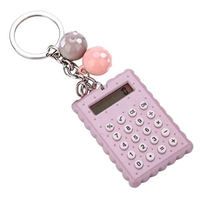 Afbeelding van Mini Calculator, Portable Pocket Candy Color PVC 8 cijfers elektronische rekenmachine met siliconen knoppen en sleutelhanger gesp voor kinderen studenten(Grijs Paars)