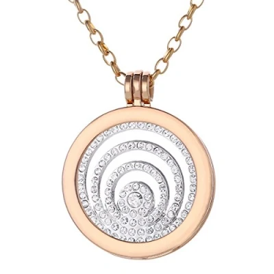 Afbeelding van Morella damesketting goud 70 cm roestvrij staal met amulet en coin 33 mm zirkoniaringen in sieradenzakje