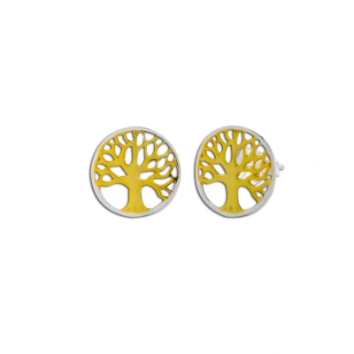 Afbeelding van Zilveren oorbellen Oorstekers Gold plated oorstekers, tree of life