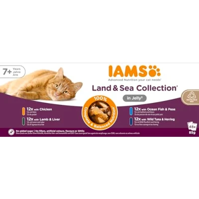 Afbeelding van 48 x 85g IAMS Advanced Nutrition Senior 7+ Land &amp; Zee Collectie in gelei nat kattenvoer