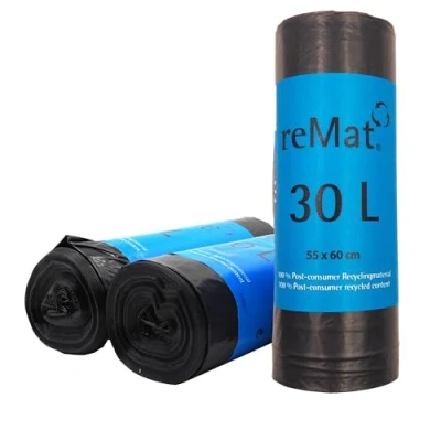 Afbeelding van reMat Afvalzakken 30l gemaakt van 100% Post Consumer gerecycled Materiaal (PCR), 20 per Rol, Scheurvast, Geurloos, Ideaal voor inzameling Restafval of Recyclebare materialen