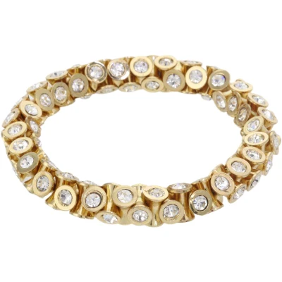 Afbeelding van Behave armband goud kleur met zilver steentjes elastische