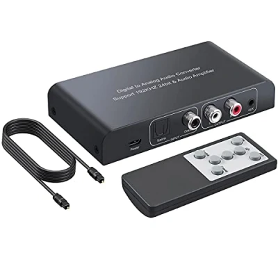 Afbeelding van PROZOR DAC Convertisseur 192kHz Audio Numérique vers Analogique avec Télécommande Coaxial Toslink Stéréo L/R 3,5mm Adaptateur Supporter Réglage du Volume