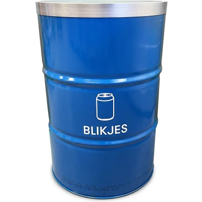 Afbeelding van Prullenbak BinBin Blue 200L lege blikjes statiegeld inzamelbak met vlamwerenddeksel