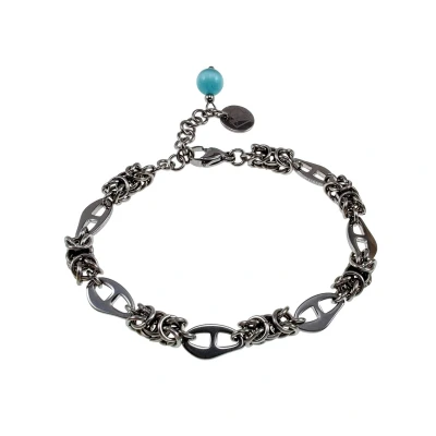 Afbeelding van Armband Dames Gepolijst RVS Byzantijnse en Anker Schakelarmband met Turquoise Kattenoogsteen Verstelbaar 15cm tot 19cm