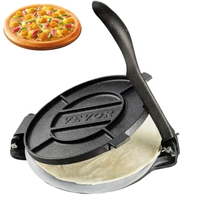 Afbeelding van VEVOR Tortillapers, 8 inch tortilla en roti maker, gietijzeren zware tortilladora pers, pre seasoned pataconera maker met 100 stuks perkamentpapier, deegmaker voor bloem tortilla, tawa zilver
