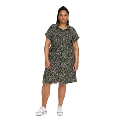 Afbeelding van ONLY Carmakoma Cardiega LIFE Shirt Dress Blousejurk, Dames, Maat: 52, Black/cloud dancer graphic