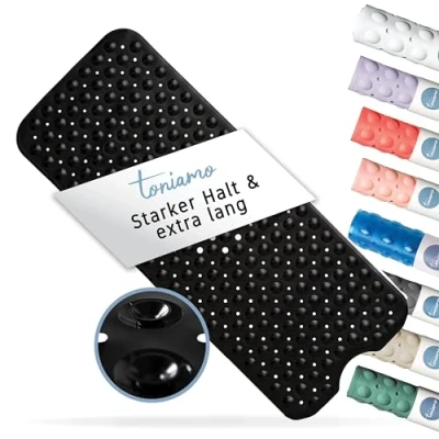 Afbeelding van Toniamo badmat, antislip, 100 x 40 cm, extra lange antislipmat, badkuip zonder BPA, antibacterieel en machinebestendig, zwart