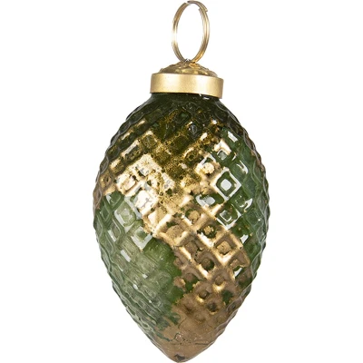 Afbeelding van Clayre &amp; Eef Kerstbal Ø 5 cm Groen Goudkleurig Glas Kerstdecoratie