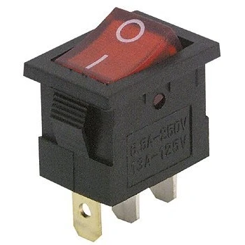 Afbeelding van MC POWER Mini tuimelschakelaar 3 polig, rode wip, AC 250V / 6,5A, 2 standen: aan/uit
