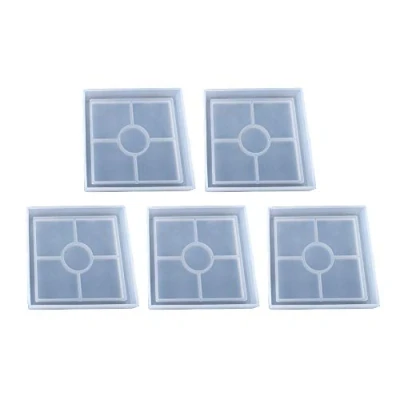 Afbeelding van POFET 5 stks Vierkante Clear Siliconen Herbruikbare Coaster Mold voor DIY Cup Mat Hars Gieten Epoxy, Onderzettervorm Mallen Transparante